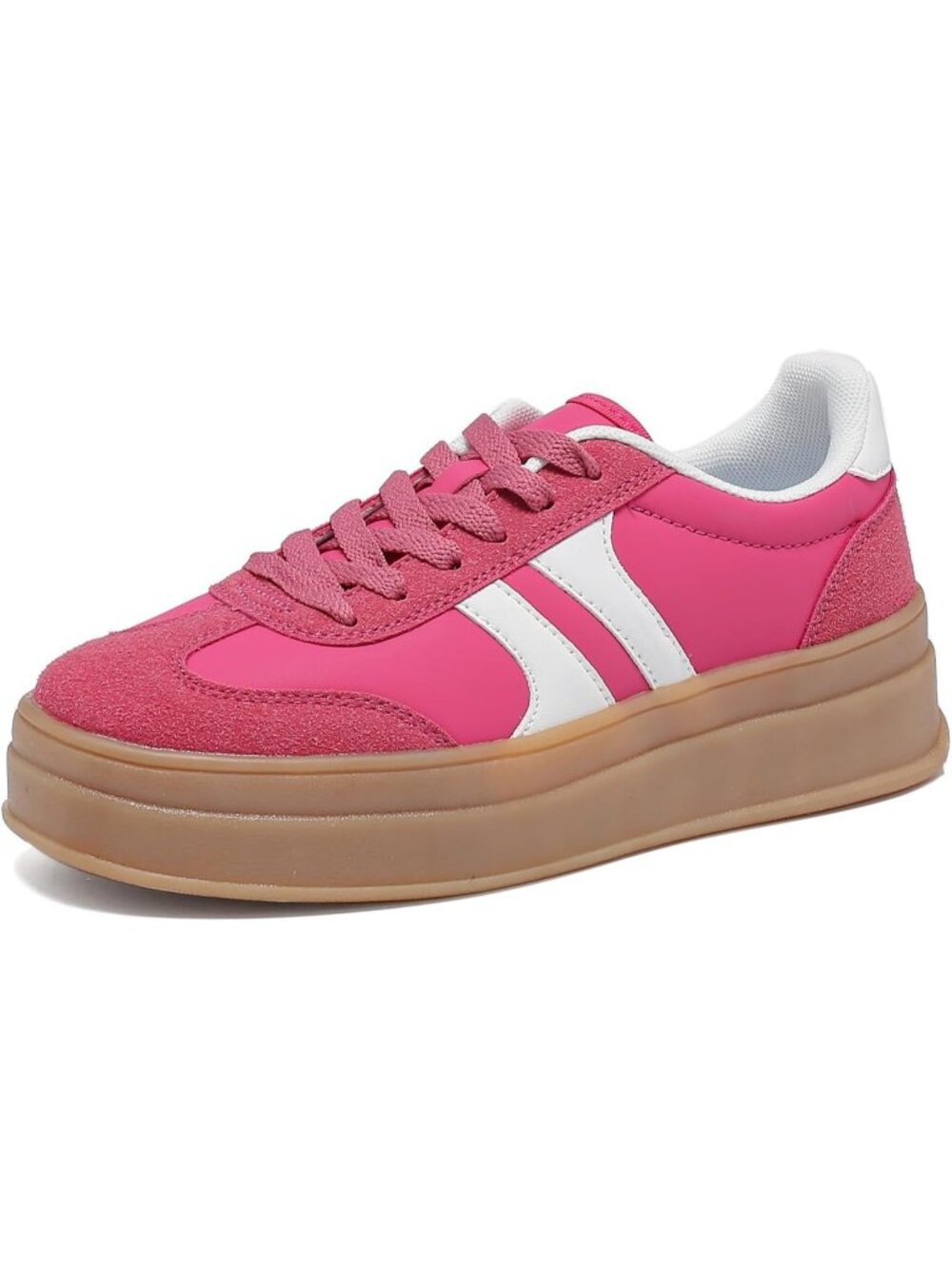 🆕Women's Hot Pink Gum Sole Fashion Sneakers Thick Platform Sole Rubber Shoes